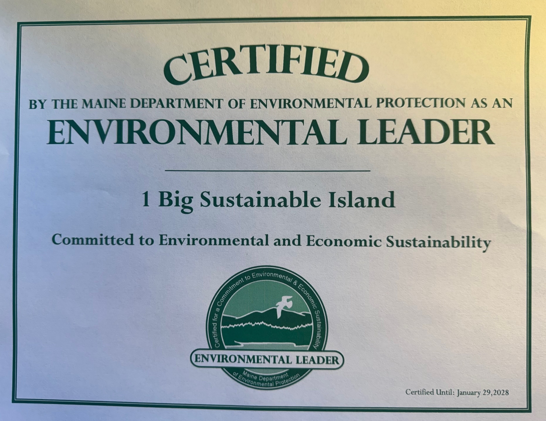 Maine Department of Environmental Protection Environmental Leader Certification