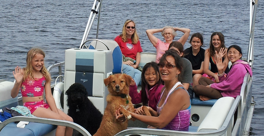 Family on the pontoon boat.